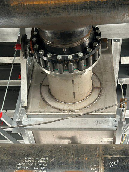 304 stainless steel cooling tower sump pipe fabricated by GSM Industrial in dedicated stainless area Lancaster PA